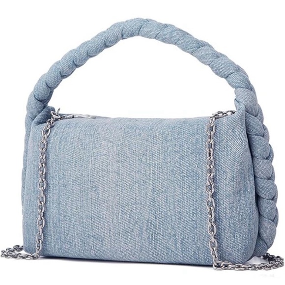 NWT Women Denim Vintage Jean Purse Woven Top Handle Lightweight Designer Chain - Picture 4 of 6